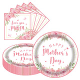Mother's Day Decorations Pink Flower Plates and Napkins Set of 20, 9 Inch Party Paper Plates and Napkins Sets, Floral Paper Plates for Mother’s Day Party Supplies, Happy Mothers Day Paper Goods