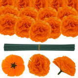 50 Pcs Marigold Silk Artificial Flowers With Stems, Mexican Flowers Decoration For Diwali, Day Of The Dead Wreath Garland, Christmas New Year Wedding Party Altar Decor