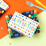 Reversible Birthday Wrapping Paper Mini Roll - 17In X 32.8Feet - Colorful Happy Birthday Lettering,Cake,Candle Pattern Kid Boys Party Gift Wrap Present Paper For Baby Shower, Holiday