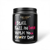 Romantic Scented Valentine Candle - Natural Soy Wax In Jar With Warm Night Fragrance For Home Decor, Bedroom, Living Room. Heartfelt Message Design, 8.4 Oz, 40 Hour Burn Time