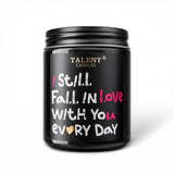 Romantic Scented Valentine Candle - Natural Soy Wax In Jar With Warm Night Fragrance For Home Decor, Bedroom, Living Room. Heartfelt Message Design, 8.4 Oz, 40 Hour Burn Time