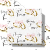 Wedding Wrapping Paper Roll, Mini Roll, Pink Bows And Golden Rings With Always & Forever Text Design, Elegant Gift Wrap For Wedding, Anniversary, Bridal Shower, 17 Inches X 16.4 Feet