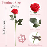 24Pcs Artificial Red Roses, Fake Silk Roses Flower With Long Stems, Realistic Flowers For Bridal Wedding Party Table Centerpiece Home Decor