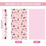 Cat Wrapping Paper Roll - 1 Roll 17”X 33 Ft Happy Birthday Wrapping Paper Pink Cat Birthday Gift Wrap For Kids Girls Adults Kitten Party Baby Shower Decoration Reversible Polka Dot Design