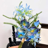 Fake Flowers In Vase, Artificial Flowers With Vase, Faux Flowers Arrangement Decoration For Farmhouse Dining Table Decor, Coffee Table Centerpiece Home Decor(Blue Iris)
