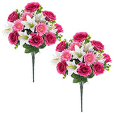 Cemetery Flowers For Grave 2 Pack Cemetery Decorations For Grave Funeral Flowers Yellow Rose Lily Chrysanthemum Bouquet Silk Artificial Flowers For Outdoors Gravesite Graveyard Headstones