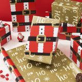 Christmas Gift Wrapping Paper Roll - 1 Roll 17”X 33 Ft Reversible Santa Claus Belt Wrapping Paper For Kids Red And Gold Gift Wrap For Christmas Holiday Party Supplies