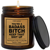 You’Re A Badass - - Scented Candle Gift For Women, Vanilla Sandalwood Scent, 9 Oz Amber Jar, 50+ Hr Burn, Best Friend Birthday Gifts For Women, Anniversary, Friendship, Motivation