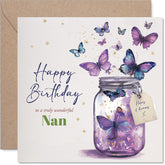 Nan Birthday Card - Jar Of Butterflies - Happy Birthday Card For Nan From Grandson Granddaughter, 5.7 Inch Beautiful Natural Bday Greeting Cards