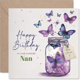 Nan Birthday Card - Jar Of Butterflies - Happy Birthday Card For Nan From Grandson Granddaughter, 5.7 Inch Beautiful Natural Bday Greeting Cards