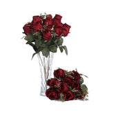 Fluehouzz Artificial Roses Flowers Fake Silk Rose Bouquet 12 Heads 2 Packs Of Realistic Blossom Roses For Home Wedding Party Floral Decoration Table Centerpieces, Burgundy