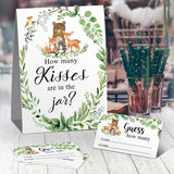 How Many Kisses Game (1 Standing Sign + 50 Guessing Cards)?Woodland Animal Theme?Baby Shower Sign