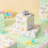 Baby Shower Wrapping Paper - 1 Roll 17”X 33 Ft Gender Neutral Baby Gift Wrap Newborn Toys Design Gift Packing For Boy & Girl Party Decor Reversible Footprint Print