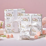 Wedding Wrapping Paper Roll, Mini Roll, Pink Bows And Golden Rings With Always & Forever Text Design, Elegant Gift Wrap For Wedding, Anniversary, Bridal Shower, 17 Inches X 16.4 Feet
