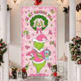 Pink Christmas Banner Door Cover Christmas Door Decorations For Merry Holiday Porch Birthday Party Bridal Shower Supplies 35 * 70 Inch