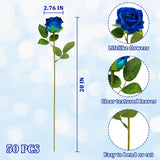 Bulk Artificial Flowers 50 Pcs, Fake Velvet Silk Blue Roses With Long Stems Realistic Bouquet For Wedding Centerpieces, Faux Arrangement For Valentines Day Home Table Decorations