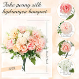 Artificial Flowers Artificial Peonies Silk Flowers Faux Peony Fake Peony Silk Hydrangea Bouquet For Wedding Table Centerpiece Floral Vase Decor(White,Pink,6 Bundles)