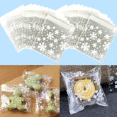 100 Pcs Christmas Snowflake Candy Bags, Goodies With Self Adhesive Candy Bags