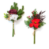 11 Pcs Artificial Christmas Flowers Bouquet Pine Branches 14" Red Poinsettias Flowers Faux Greenery Spary Stems Red Berry Pine Cones Fake Cedar Picks For Diy Crafts Tabletop Winter Home Party Decor