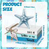 4 Pieces Summer Beach Tiered Tray Decor Starfish Wooden Book Stack Farmhouse Decor Summer Mini Faux Decorative Books Bundle Decorations For Home Table Centerpieces