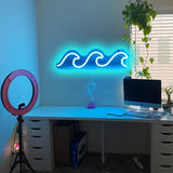 Wave Neon Sign Ice Blue Dimmable LED Wall Light for Bedroom Living Room Office Bar Decor
