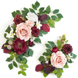 Wedding Decor (Pack Of 2) Welcome Sign Flower Backdrop Garland For Ceremony Reception Wall Easel Home Decoration Entryway Faux Outdoor Board Head Table Decor (Burgundy & Dusty Rose)