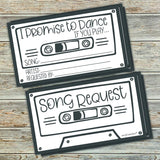 50 Retro Cassette Promise To Dance Cards - Song Request Cards For Wedding - Music Suggestion Tickets