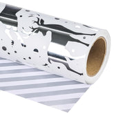 Christmas Wrapping Paper Roll - Sliver White Reindeer Gift Wrap Metallic Foil Design For Festive Winter Holiday Season (Sliver, 17 Inch X 16.5 Feet)