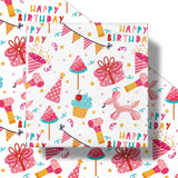 Birthday Wrapping Paper Roll For Girls, Mini Roll, Pink Balloon Dog, Gift Box And Party Hat Design Gift Wrap With Happy Birthday Text For Kids' Party Celebrations, 17 Inches X 16.4 Feet