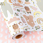 Reversible Baby Shower Wrapping Paper Roll, Gender Neutral Baby Wrapping Paper, Metallic Foil Newborn Clothes, Bottle And Rainbow Gift Wrap For Boys Or Girls, 1St Birthday(17 In X 33 Ft)