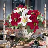 Poinsettias Artificial Christmas Flowers Cemetery Silk Christmas Floral Arrangements With Lily Rose Red Holly Berries Winter Flowers Christmas Picks For Xmas Home Vase Table Grave