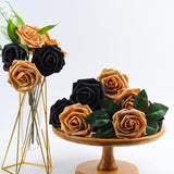 Black And Gold Flowers Artificial Roses For Centerpieces, 50Pcs Fake Flowers For Wedding Decorations Bouquets Bride Shower Centerpieces Home Decor Arrangements Party