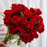 Wine Red Fake Roses Artificial Flowers 10 Pcs Real Touch Silk Faux Roses With Long Stems For Home Wedding Hotel Office Centerpiece Decor