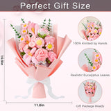 Crochet Flower Bouquet, Completed Handmade Crochet Flowers, Lily Of The Valley, Roses, Tulips Mix Knitted Flowers Bouquet For Mother'S Day, Anniversaries, Graduation, Birthday (Pink)