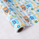 Baby Shower Wrapping Paper Roll - Blue Animal Heart Theme Newborn Gift Wrap Paper For Boy Baby Shower, Children'S Christening, Birthday, New Mommy - 17.5 In X 16.5 Ft?Cut Lines On Back