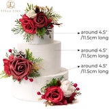 3Pcs Pre-Made Cake Toppers?Wedding Artificial Flowers Decor, Cake Decorations For Weddings, Birthdays, Party,Baby Shower,Celebration(Burgundy)