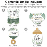 Big Dot of Happiness Boho Botanical Baby Shower Game Pack, 4 Unique Games, 10 Double-Sided Cards Each - Quiz, Facts, Purse Search, Wishes, Quality Design