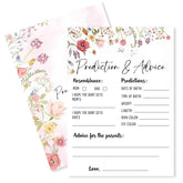 Floral Fill In Baby Shower Game Cards - Baby Prediction & Advice Game For Boys & Girls -Watercolor Flowers Baby Announcement Gender Reveal Baby Shower Party Activities For New Parents To Be - B01
