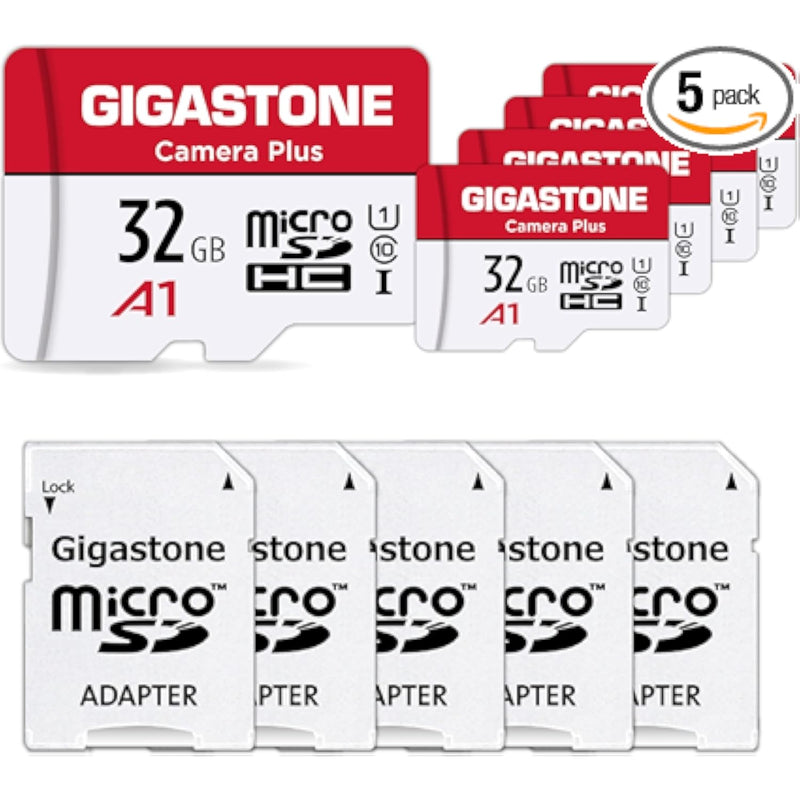 32GB Micro SD Card 5-Pack, UHS-I, U1, A1, 90MB/s, Full HD, with Adapter