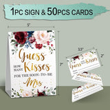 Guess How Many Kisses In The Jar Bridal Shower Game, Bridal Shower Game, Wedding Shower Games, Bachelorette Party Night, Floral Party Game Cards, Bridal Party Decorations -1 Sign & 50 Cards Set