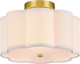 12.6 Inch Gold Semi Flush Mount Ceiling Light 3 Light Flower Fabric Shade Fixture