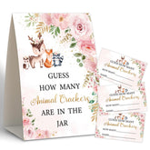 Floral Woodland Baby Shower Games,How Many Animal Crackers,Baby Shower Decorations,Baby Shower Decorations Gender Neutral,Baby Crackers Decor,Baby Shower Centerpieces,50 Cards & 1 Sign -4