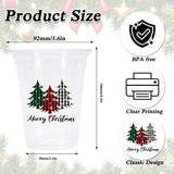 50Pcs 12Oz Christmas Disposable Cups Black Green Red Plaid Plastic Party Cups Christmas Tree Clear Plastic Glasses For Xmas Holiday Coffee Juice Hot Cold Drinks Party Supplies