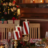 Christmas Flickering Flameless Candles Red Stripes Glitter, Battery Operated Pillar Real Wax Led Electric Candle With Remote Timer For Home Christmas Party Decor D3 X H4 5" 6" Set Of 3