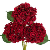 3Pcs Christmas Red Hydrangea Artificial Flowers 6Inch Burgundy Hydrangeas Glitter Faux Hydrangea Flowers With Stems Fake Flower Arrangements Bouquets Floral Wedding Xmas Home Decor Small