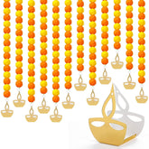12 Pcs Marigold Garland 2.6 Ft Long Strands Artificial Marigold Flowers Garland With Pendant Flower String Indian Diwali Decorations For Pooja Indian Wedding Dia De Los Muertos(Orange Yellow)