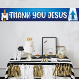 Thank You Jesus Banner,Yard Sign Christmas Baptism Banner,Jesus Is The Reason For The Season,God Bless Winter Holiday Party Supplies,Merry Christmas Party Decorations-9.8 X 1.6 Feet