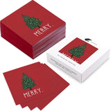 50Pcs Christmas Napkins - Tree And Merry 3-Ply Disposable Paper Luncheon For Party Supplies Tableware - 6.5 X 6.5 In