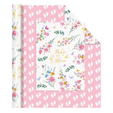 Baby Wrapping Paper - 1 Roll 17” X 33 Ft Baby Shower Wrapping Paper Pink Floral Gift Wrap Reversible New Born Girls 1St Birthday Present Packing Cute Foot Prints Design