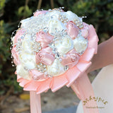 6.3" Pink Champagne & Ivory Bridal Wedding Bouquet Round Holding Bouquet Throw Toss Artificial Rose Flower Bunch For Bride Bridesmaid Wedding Quinceanera